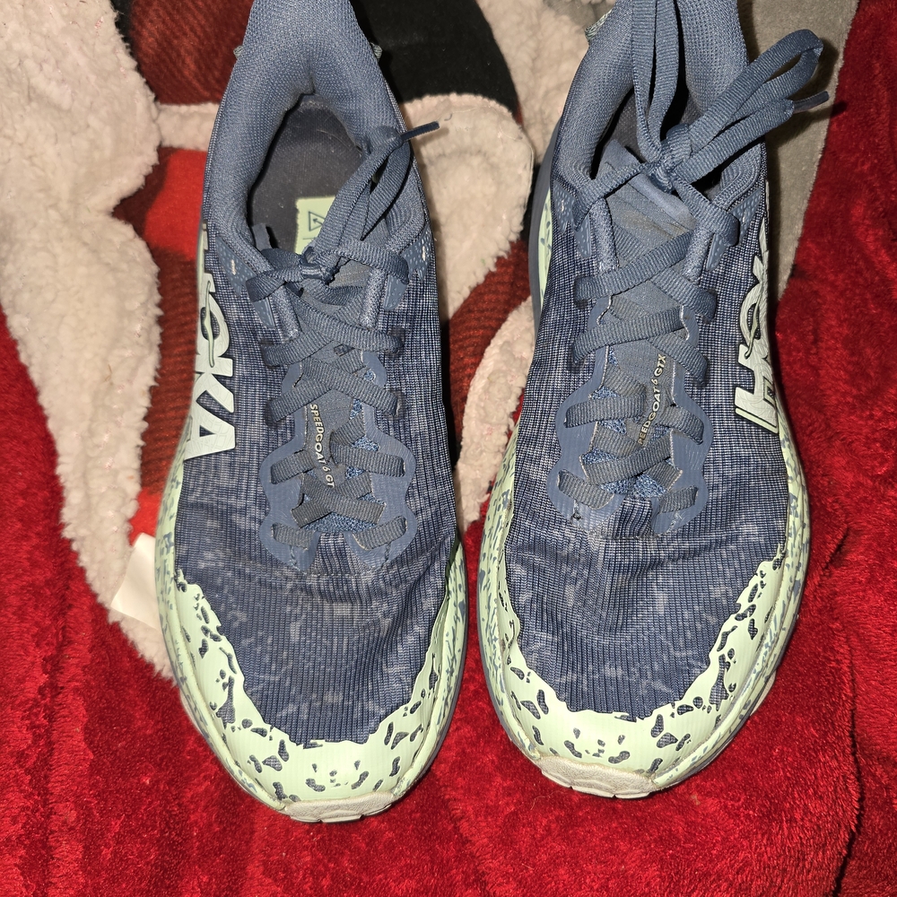 Hoka Blue and Green Athletic Shoes